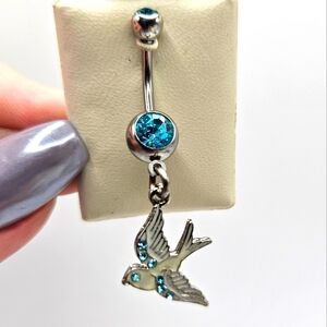 SS Belly Button Ring Blue Gems & Sparrow